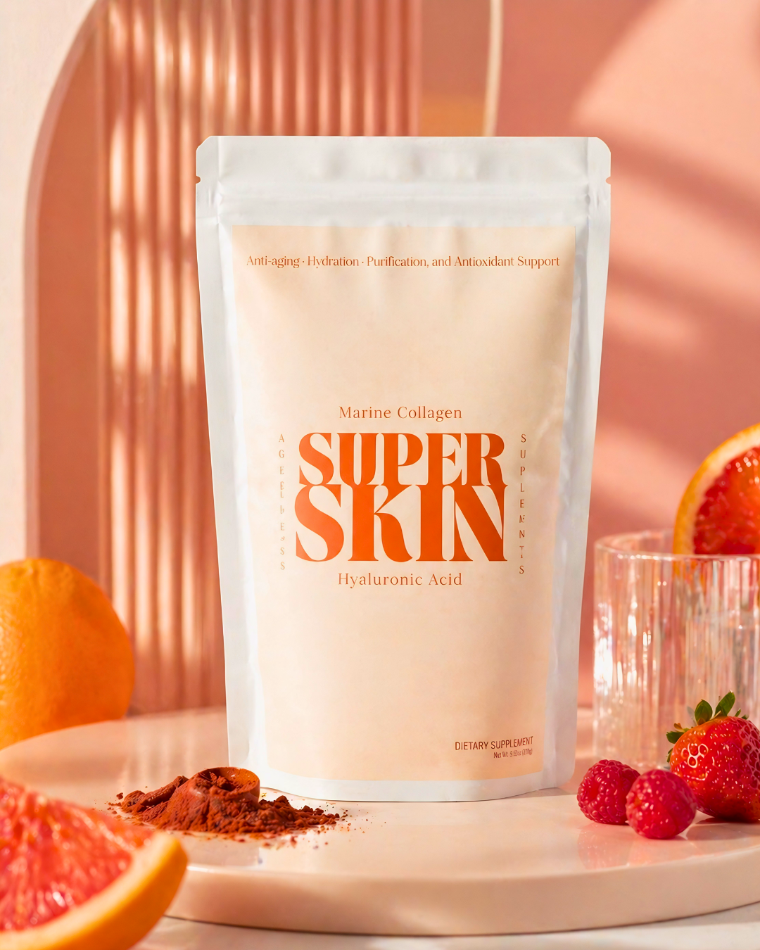SuperSkin powder pouch with fruit, from the Superfit Genetics product gallery